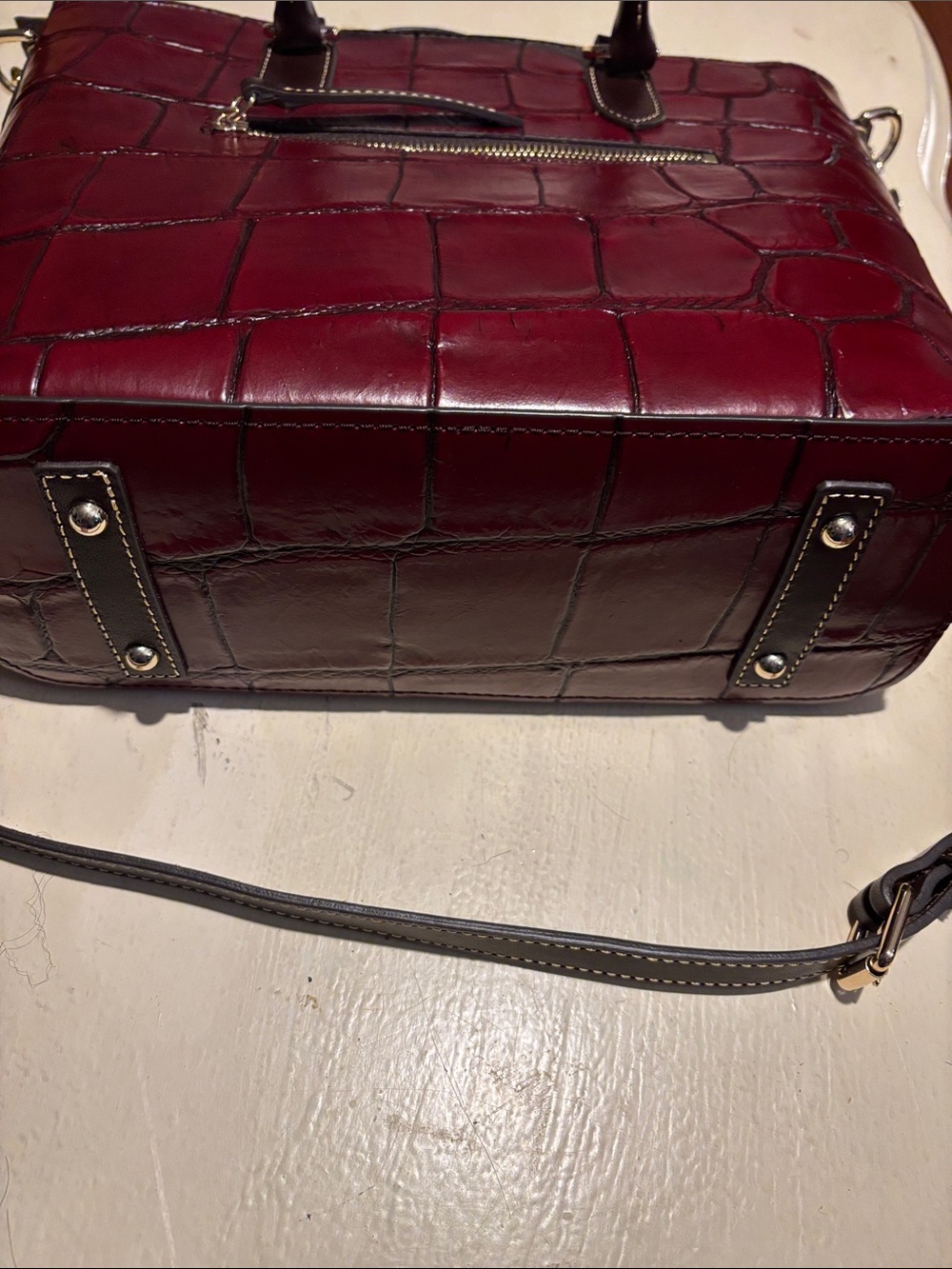Dooney & Bourke Burgundy Croc-Embossed Leather Messenger with Brown Trim - Picture 5 of 5